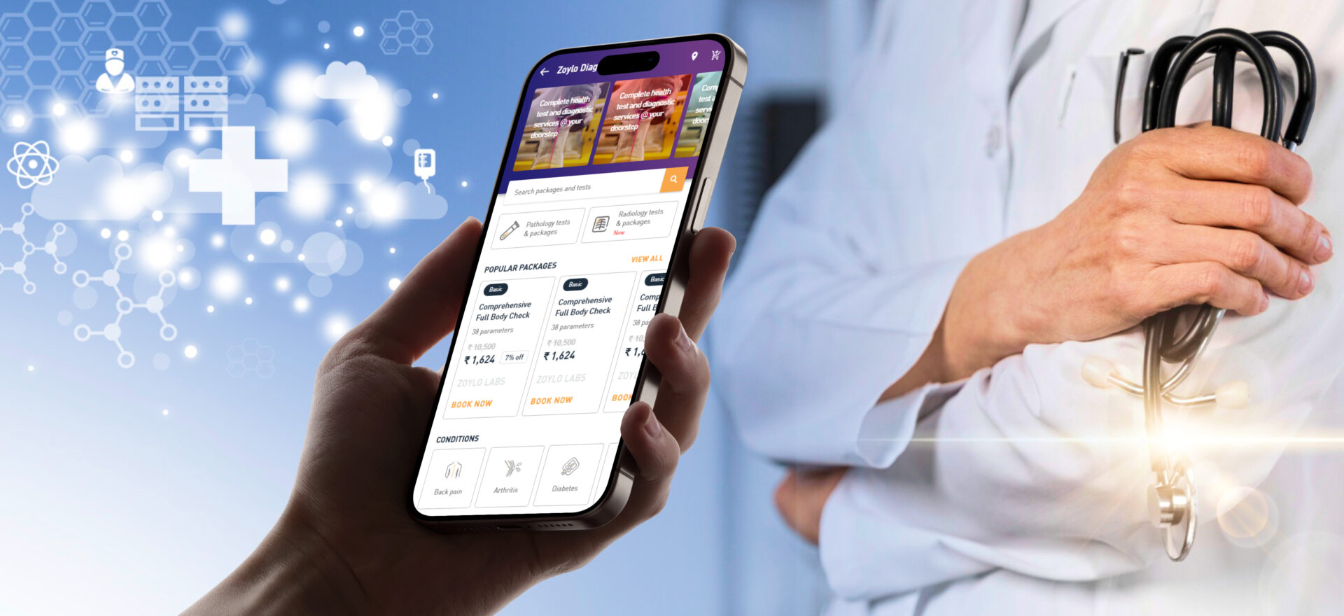 Zoylo digital healthcare ecosystem — responsive web and mobile screens